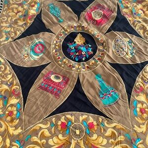 Very large vintage Ornate Jewel-Tone Medallion Scarf